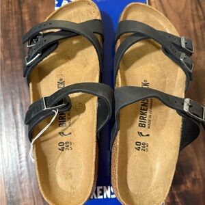 Birkenstock Franca Black Two-Strap Leather Sandals